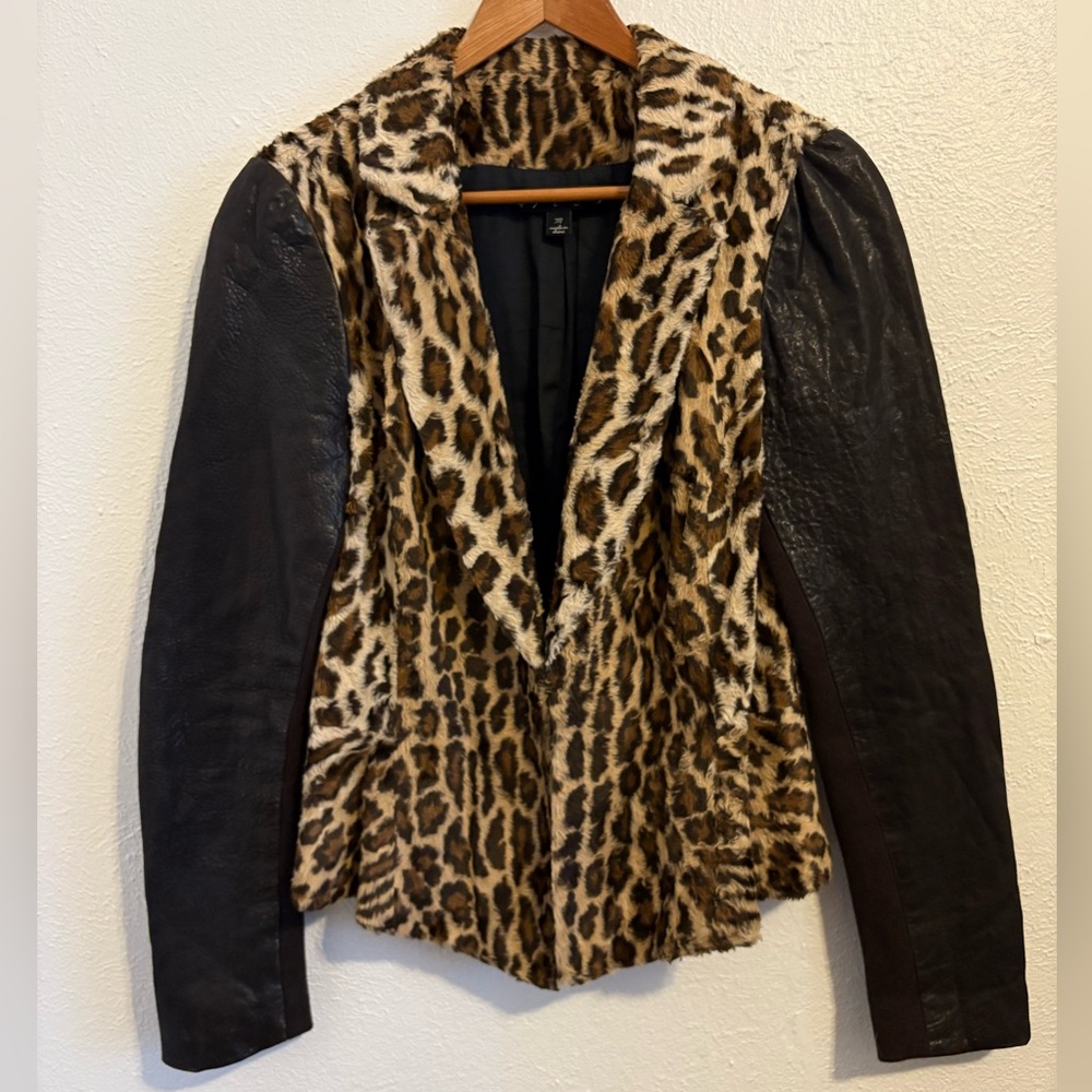 Elizabeth And James Leopard Mixed Media Leather Jacket